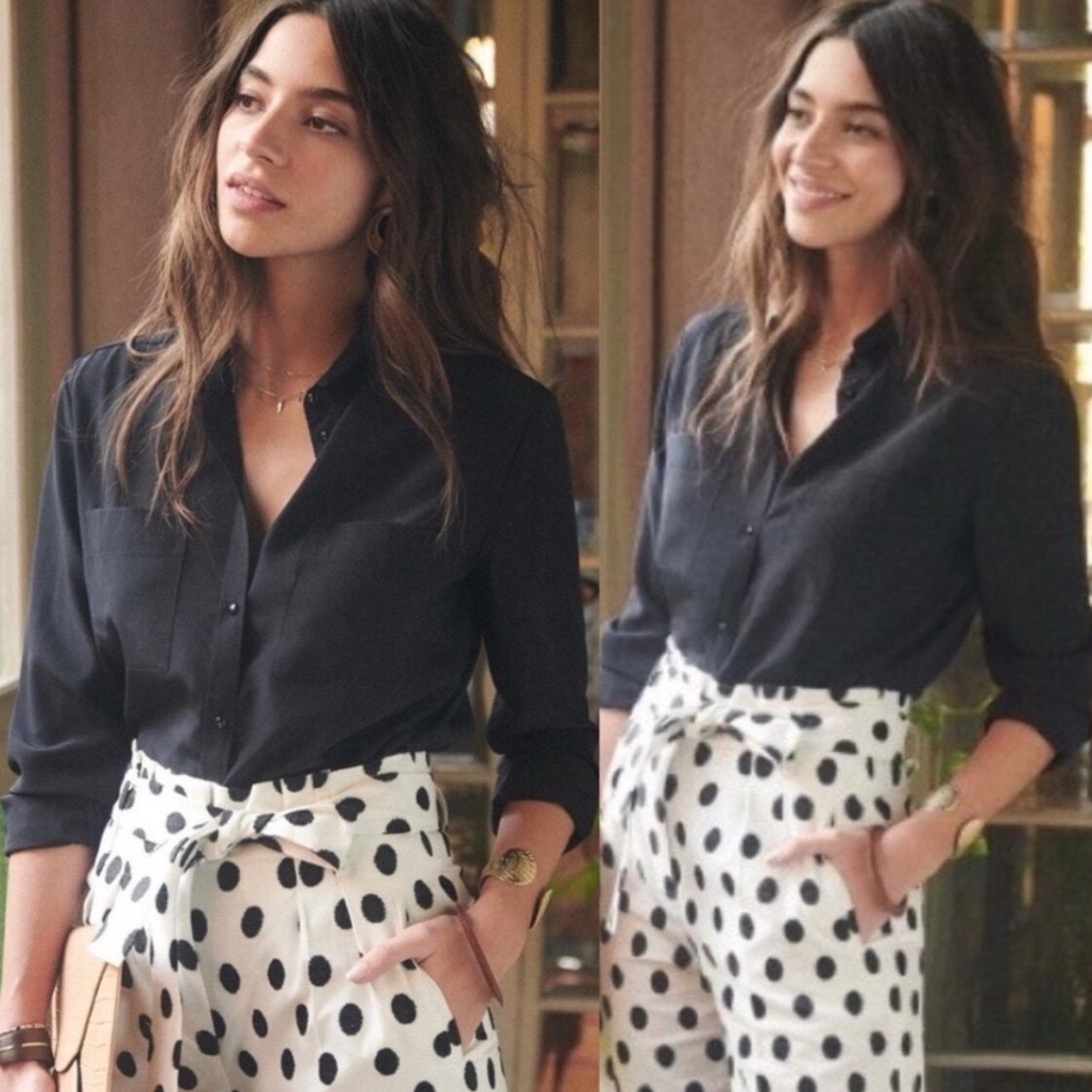 Sezane 100% Silk Black Boy Shirt Button Down Womens Sz 36 French Us 4 Top Blouse